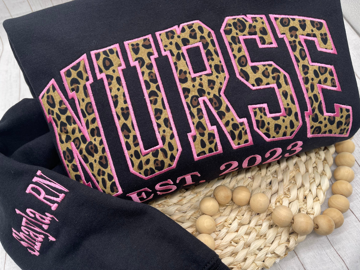 NURSE LEOPARD PRINT EMBROIDERED SWEATER