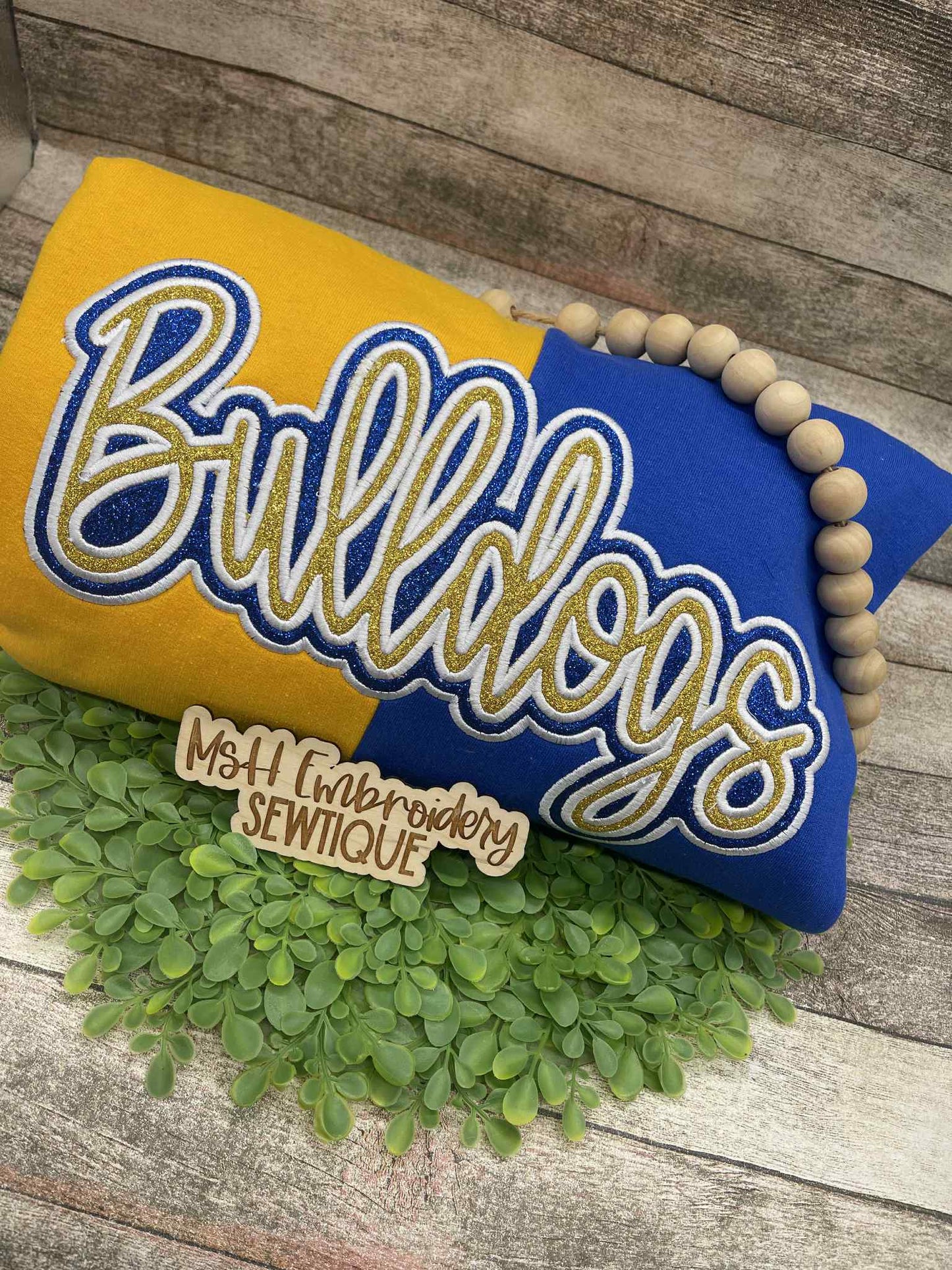 Custom Bulldogs Colorblock Embroidered Sweatshirt | Game Day Spirit Wear | Paw Print Sleeve | School Spirit Crewneck