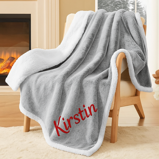 Personalized Sherpa Blanket – Custom Name Embroidered – 50x60 Plush Throw