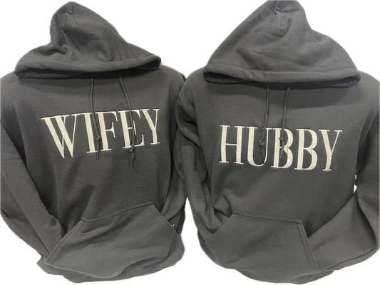 Embroidered wifey and hubby hoodie