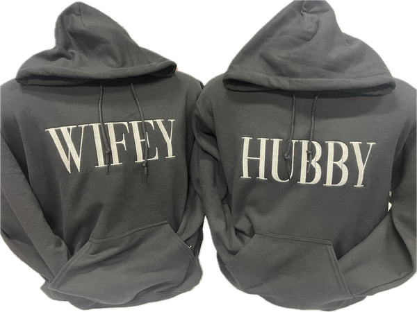 Embroidered wifey and hubby hoodie
