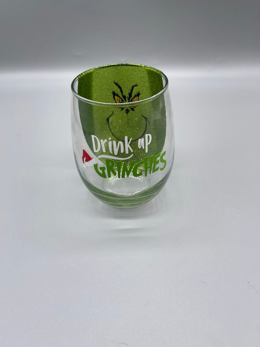 Drink up Grinches stemless wine glass