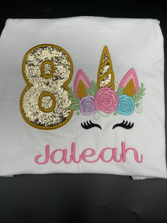 🎉 Personalized Unicorn Birthday Shirt – Glitter Gold Number & Custom Name – Girls Birthday Outfit 🎂🦄